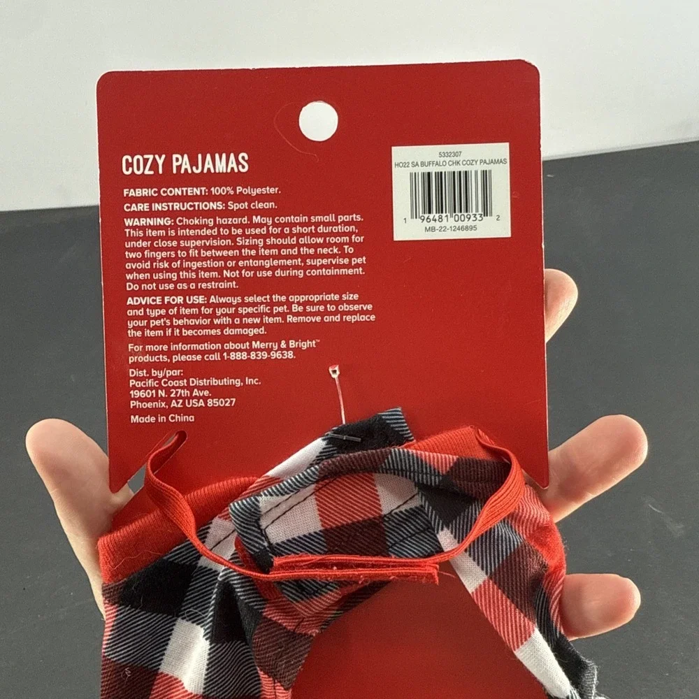 Cozy Pajamas Small Pet Costume Plaid Merry & Bright Collection NEW!